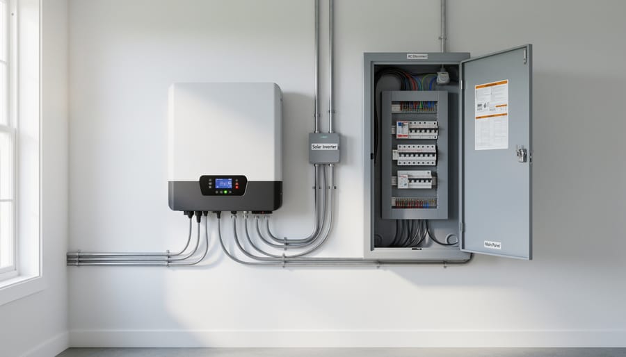 Solar inverter and electrical panel equipment installed inside a home utility area