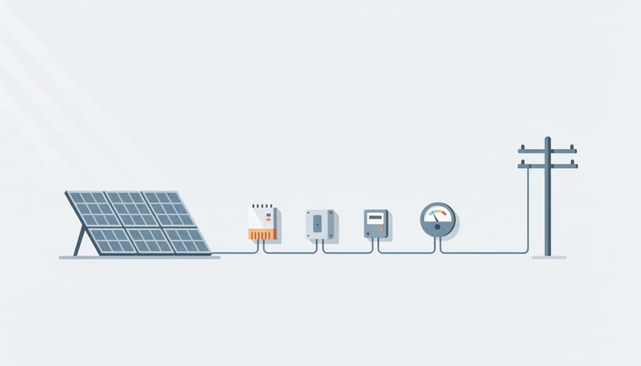Electrical inverter and breaker box mounted near solar panels